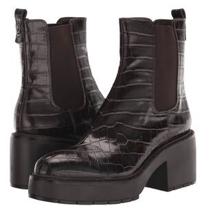 Sam Edelman Dark Brown Croc-Embossed Ankle Boots